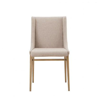 Set of Two Beige and Antiqued Brass Upholstered Fabric Wing Back Dining Side Chairs HomeRoots