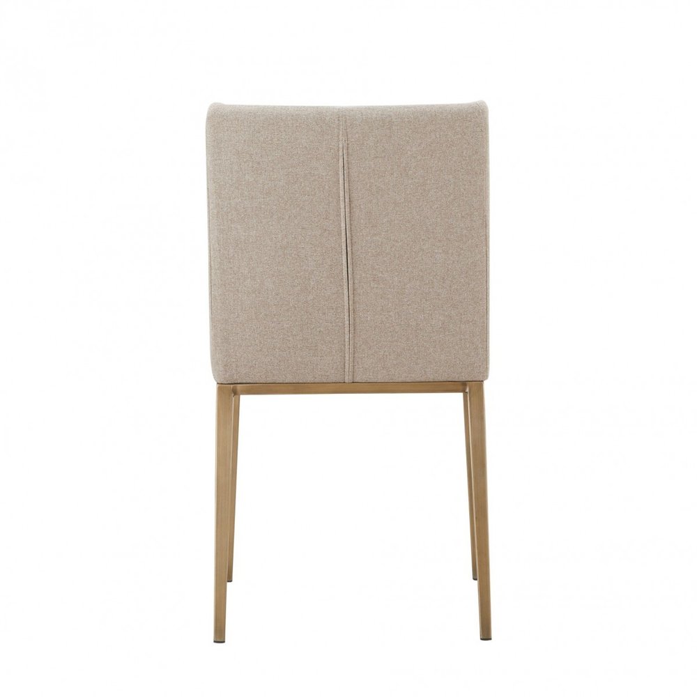 Set of Two Beige and Antiqued Brass Upholstered Fabric Wing Back Dining Side Chairs HomeRoots