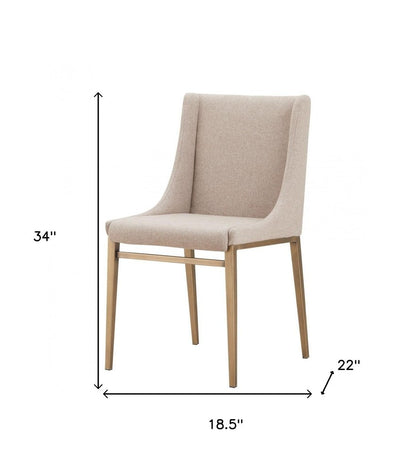 Set of Two Beige and Antiqued Brass Upholstered Fabric Wing Back Dining Side Chairs HomeRoots