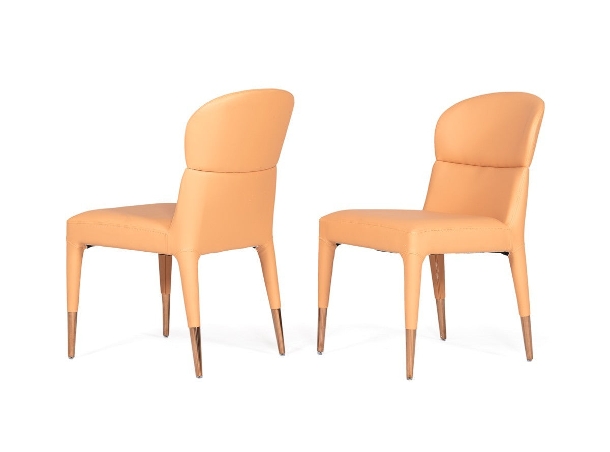 Set of Two Peach Upholstered Fabric Dining Side Chairs