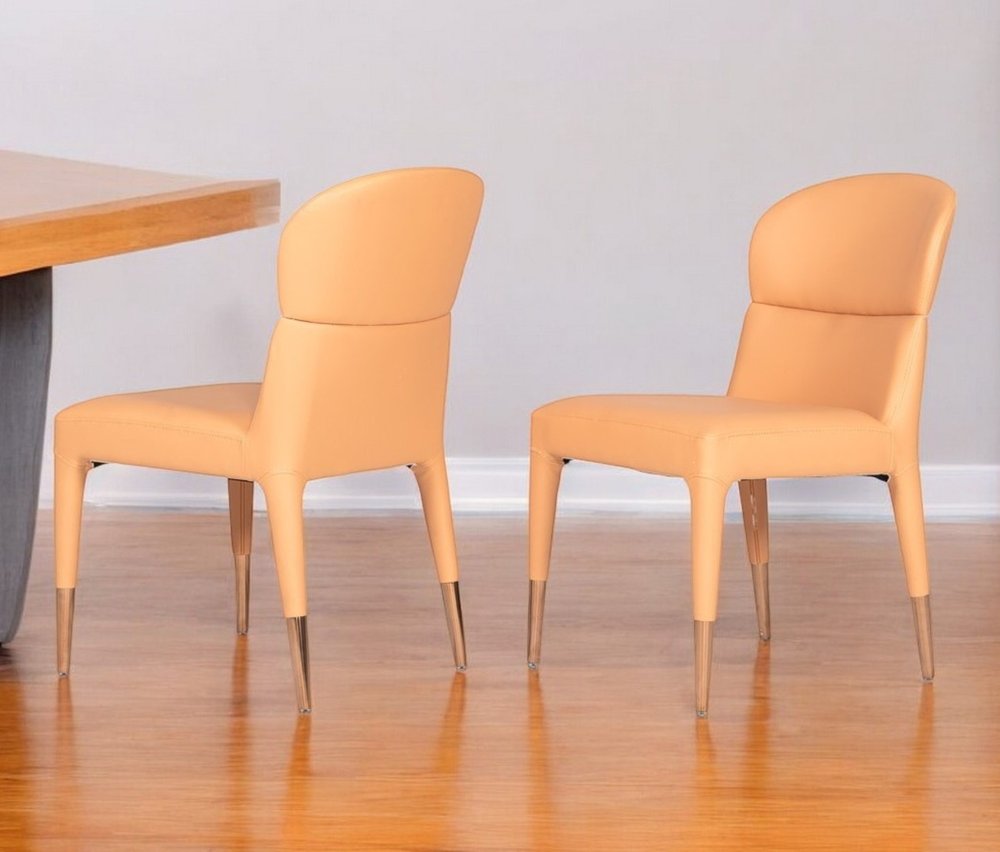Set of Two Peach Upholstered Fabric Dining Side Chairs HomeRoots