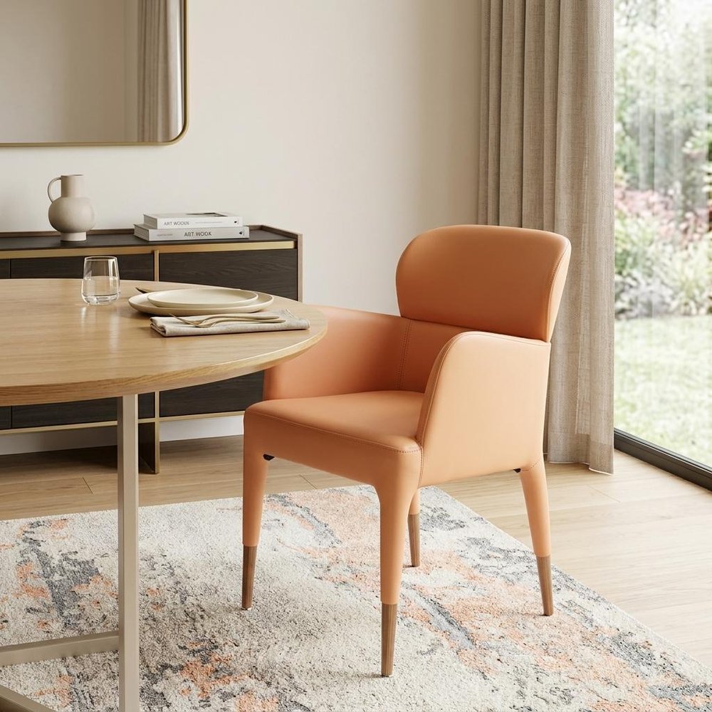 Peach Upholstered Fabric Dining Arm Chair HomeRoots