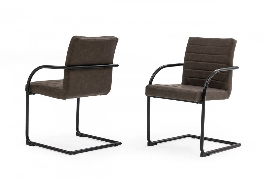 Set of Two Brown and Black Upholstered Faux Leather Dining Arm Chairs HomeRoots