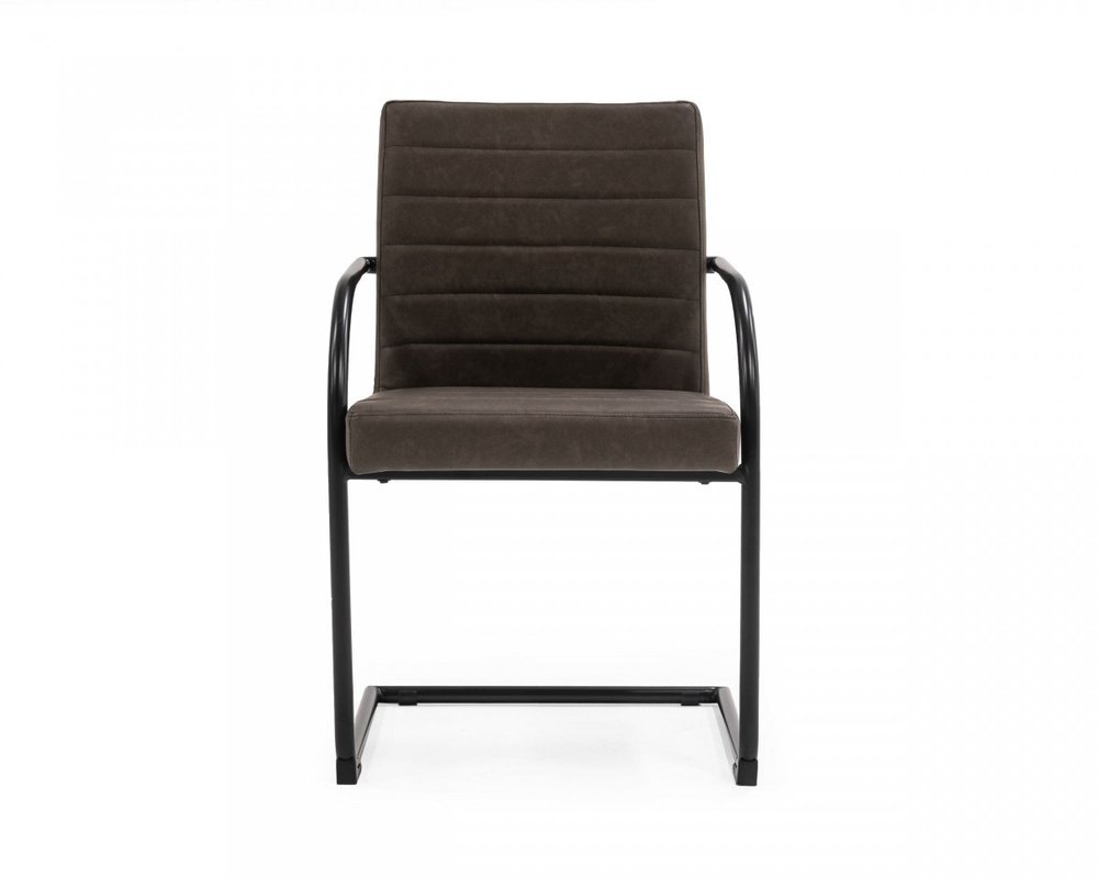 Set of Two Brown and Black Upholstered Faux Leather Dining Arm Chairs HomeRoots