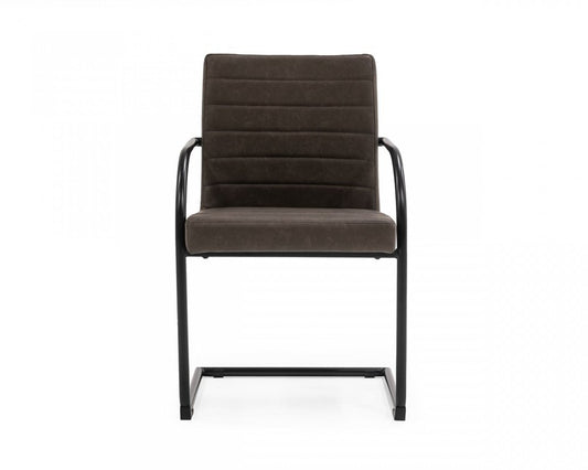 Set of Two Brown and Black Upholstered Faux Leather Dining Arm Chairs HomeRoots