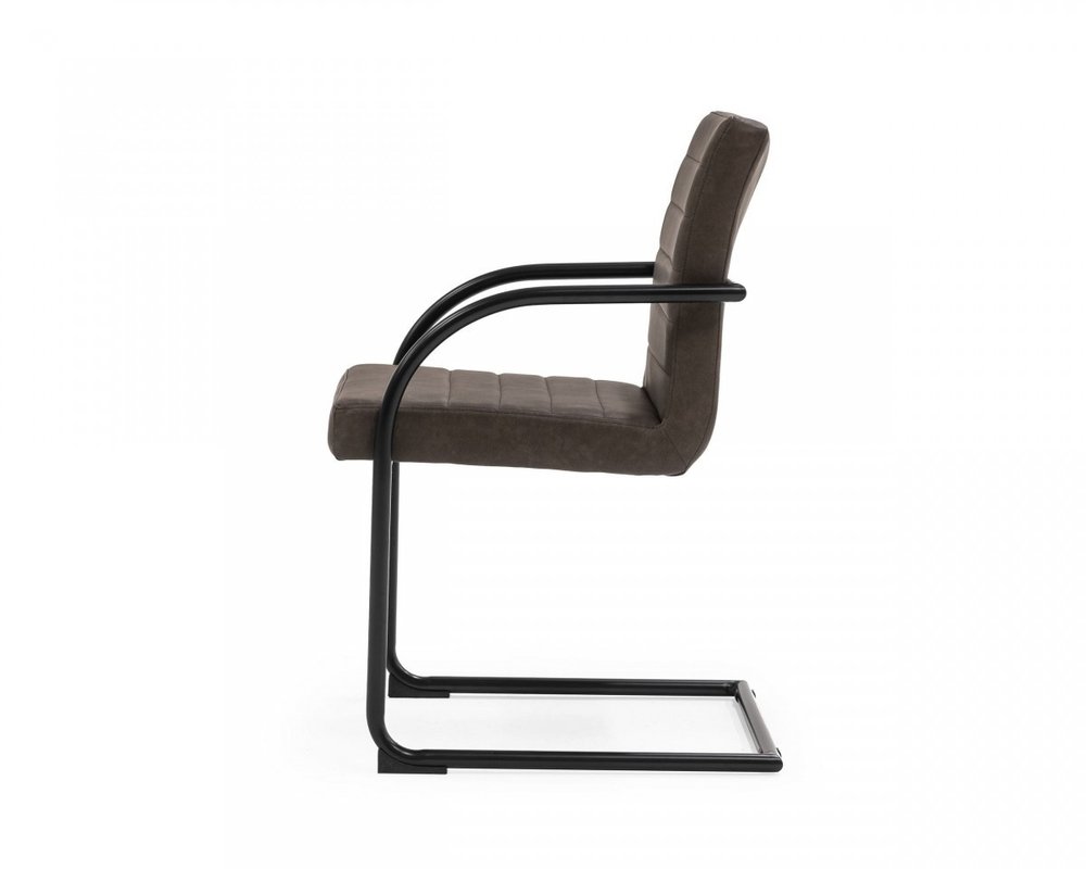 Set of Two Brown and Black Upholstered Faux Leather Dining Arm Chairs HomeRoots