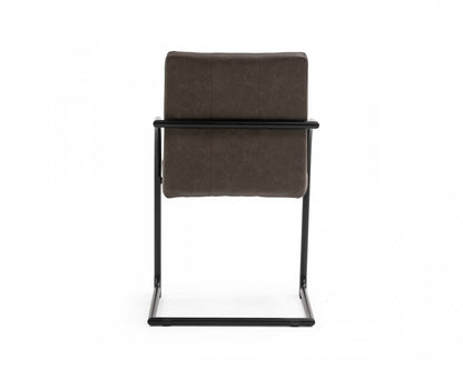 Set of Two Brown and Black Upholstered Faux Leather Dining Arm Chairs HomeRoots