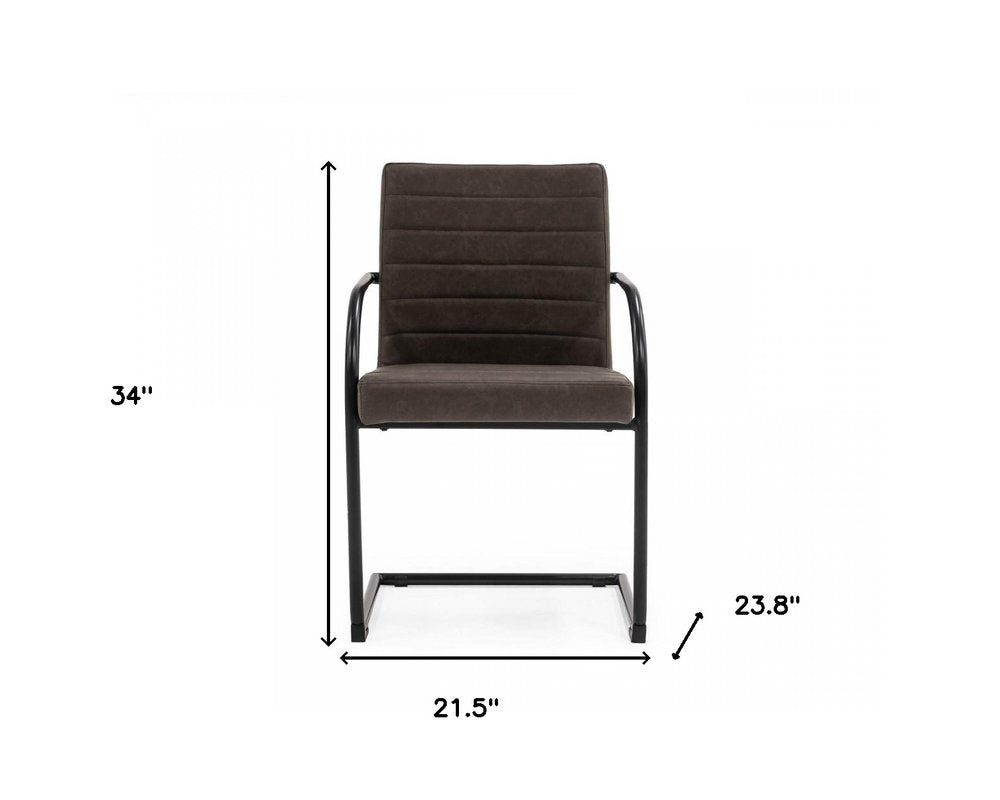 Set of Two Brown and Black Upholstered Faux Leather Dining Arm Chairs HomeRoots