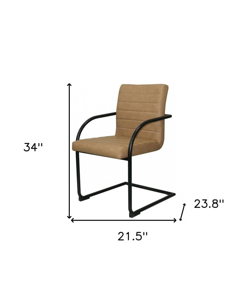 Set of Two Tan and Black Upholstered Faux Leather Dining Arm Chairs HomeRoots