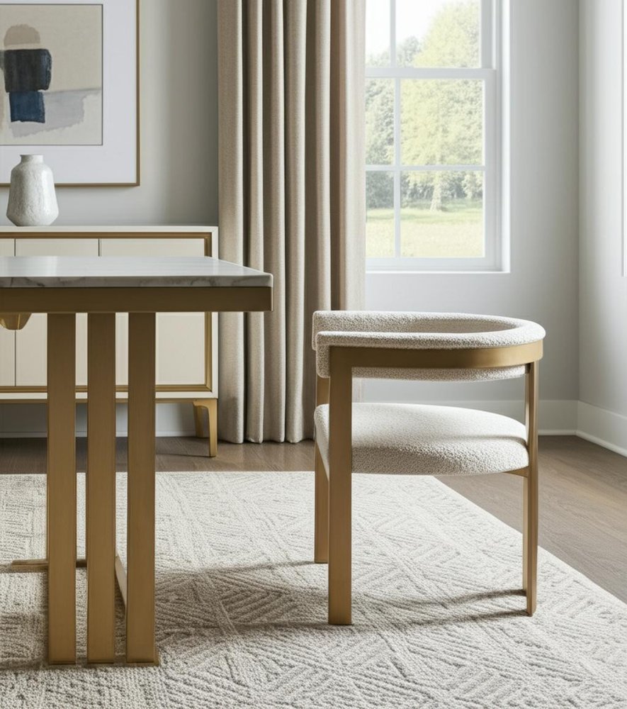 Beige and Gold Upholstered Velvet Slat Back Dining Arm Chair HomeRoots