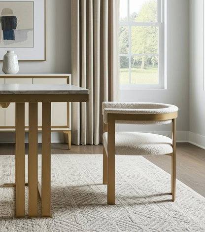 Beige and Gold Upholstered Velvet Slat Back Dining Arm Chair HomeRoots