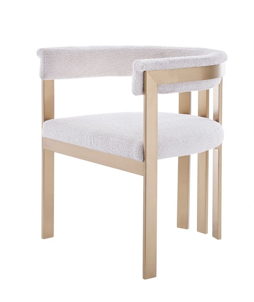 Beige and Gold Upholstered Velvet Slat Back Dining Arm Chair HomeRoots