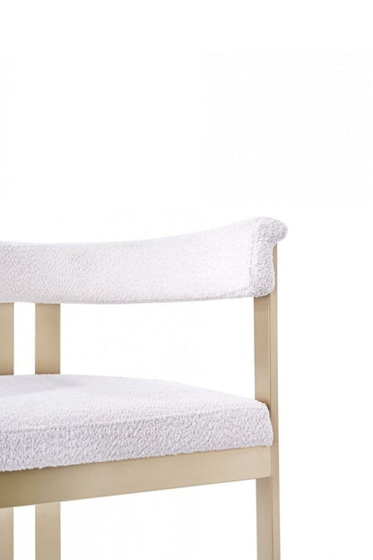 Beige and Gold Upholstered Velvet Slat Back Dining Arm Chair HomeRoots