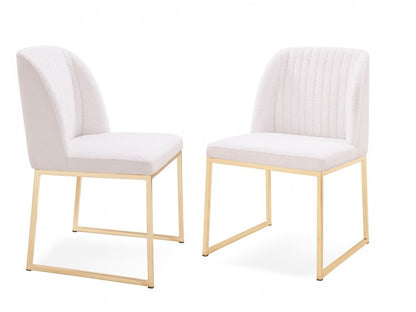 Set of Two White and Gold Upholstered Fabric Wing Back Dining Side Chairs HomeRoots