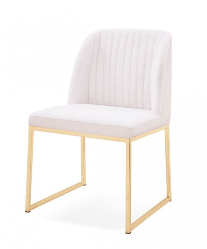 Set of Two White and Gold Upholstered Fabric Wing Back Dining Side Chairs HomeRoots