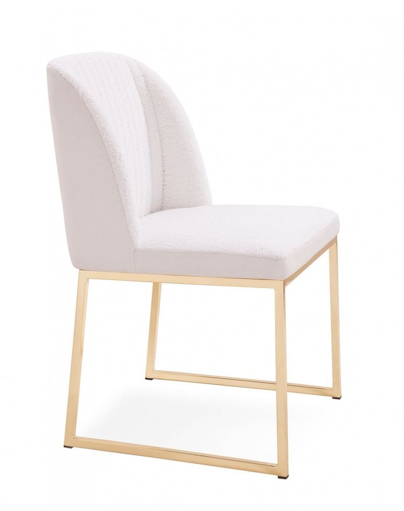 Set of Two White and Gold Upholstered Fabric Wing Back Dining Side Chairs HomeRoots