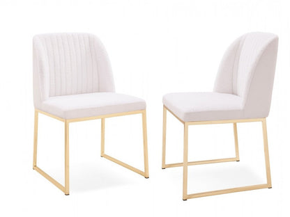 Set of Two White and Gold Upholstered Fabric Wing Back Dining Side Chairs HomeRoots