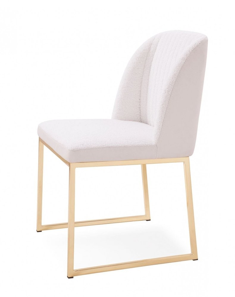 Set of Two White and Gold Upholstered Fabric Wing Back Dining Side Chairs HomeRoots