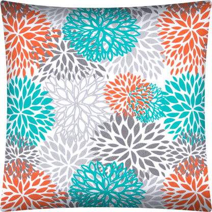 17" White Gray and Teal Floral Indoor Outdoor Throw Pillow Cover