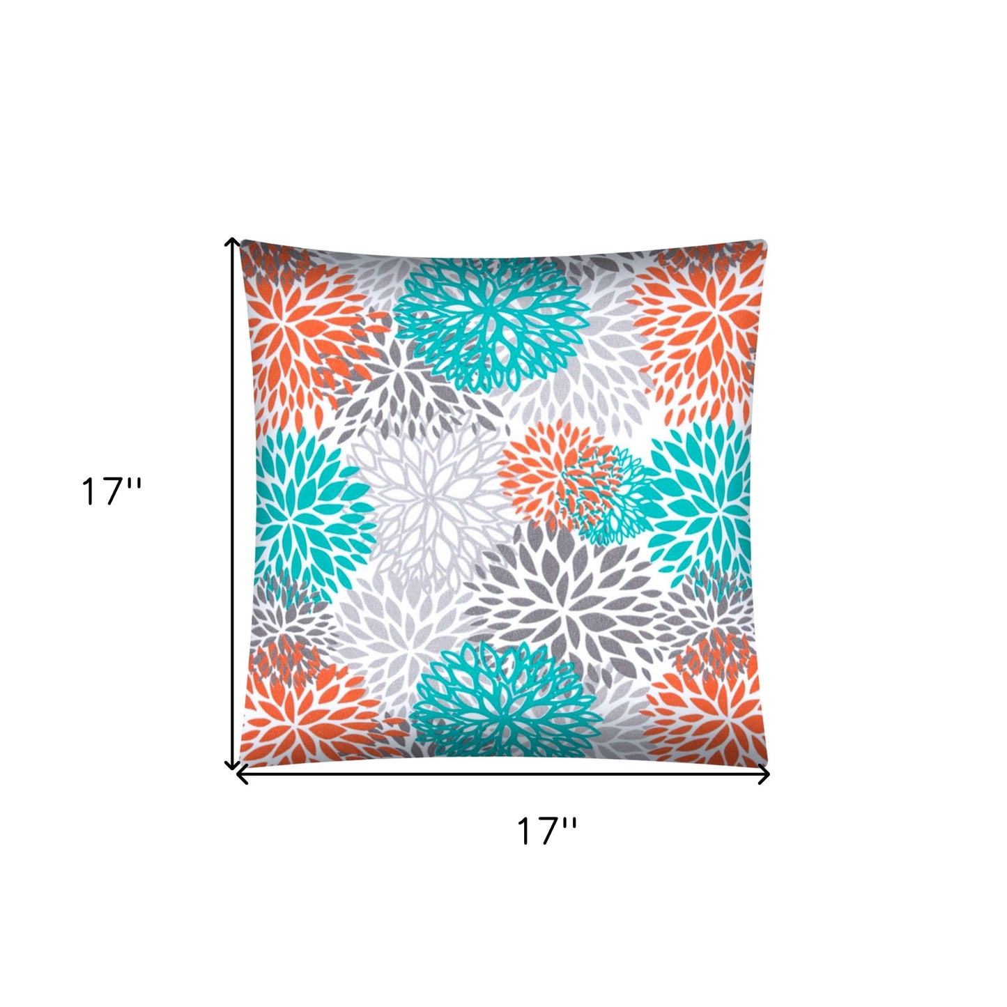 17" White Gray and Teal Floral Indoor Outdoor Throw Pillow Cover