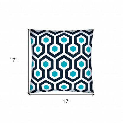 17" Aqua Navy and White Geometric Indoor Outdoor Throw Pillow Cover