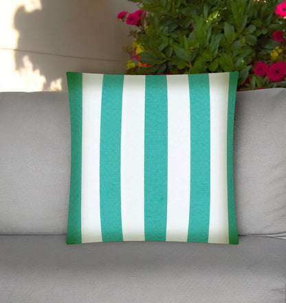 17" Turquoise and White Striped Indoor Outdoor Throw Pillow Cover
