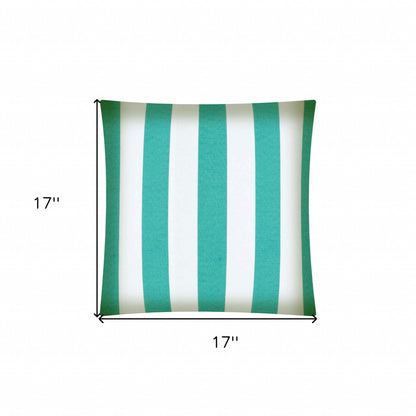 17" Turquoise and White Striped Indoor Outdoor Throw Pillow Cover