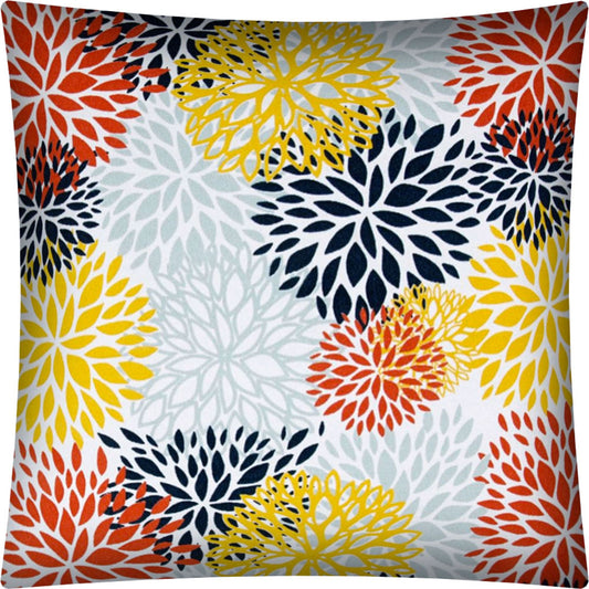 17" Yellow White and Orange Floral Indoor Outdoor Throw Pillow Cover