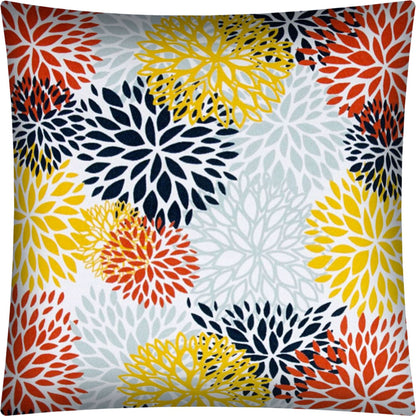 17" Yellow White and Orange Floral Indoor Outdoor Throw Pillow Cover