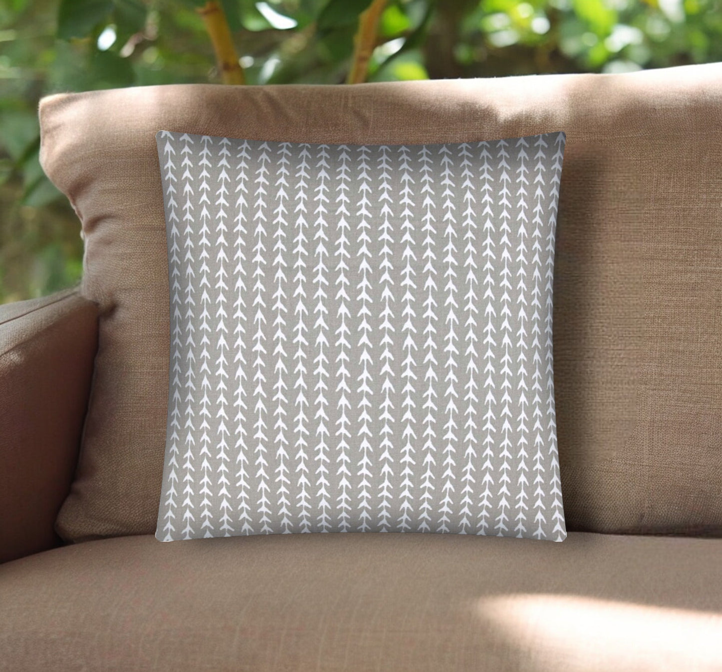 17" Taupe and White Striped Indoor Outdoor Throw Pillow Cover