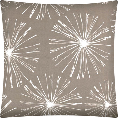 17" Taupe and White Fireworks Indoor Outdoor Throw Pillow Cover