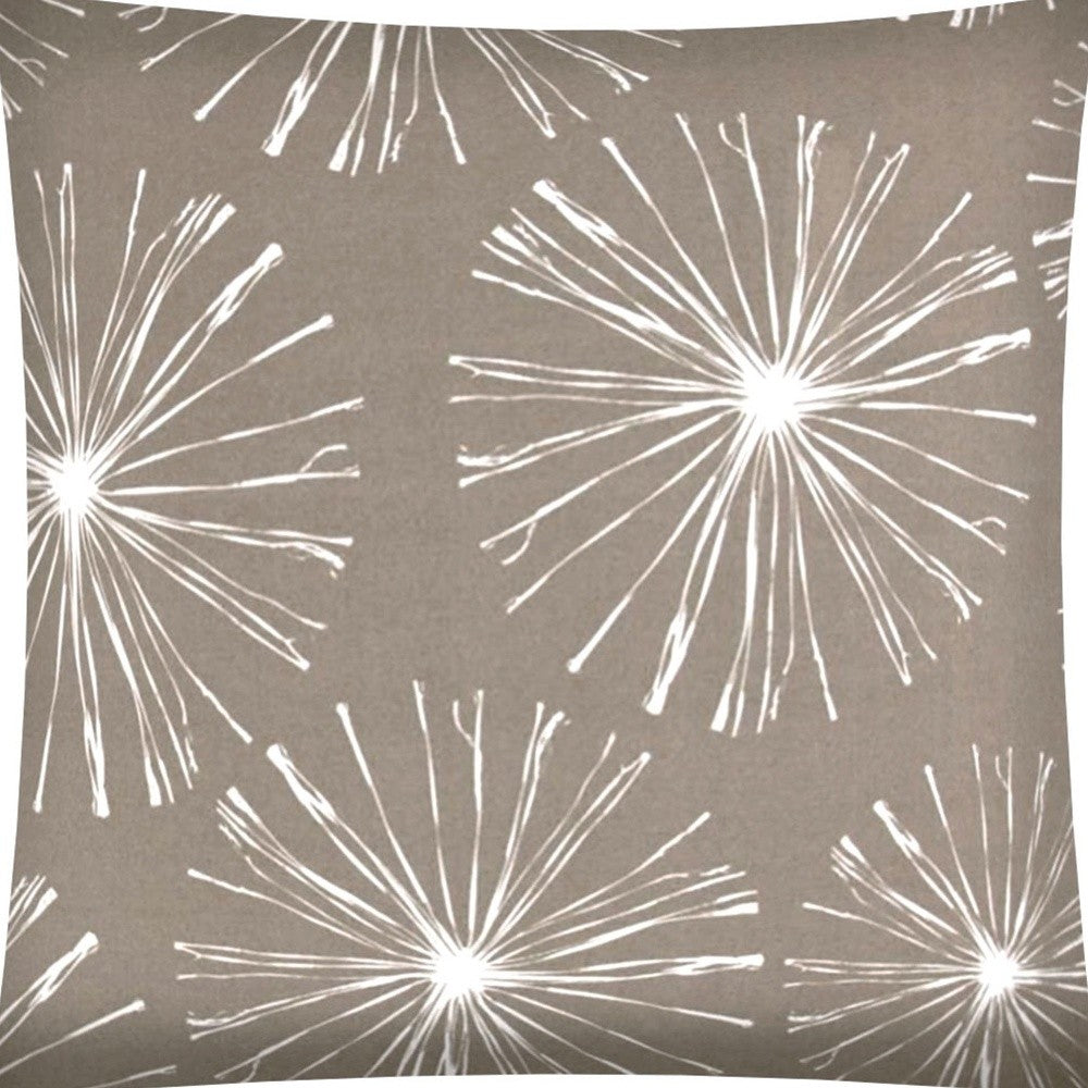 17" Taupe and White Fireworks Indoor Outdoor Throw Pillow Cover