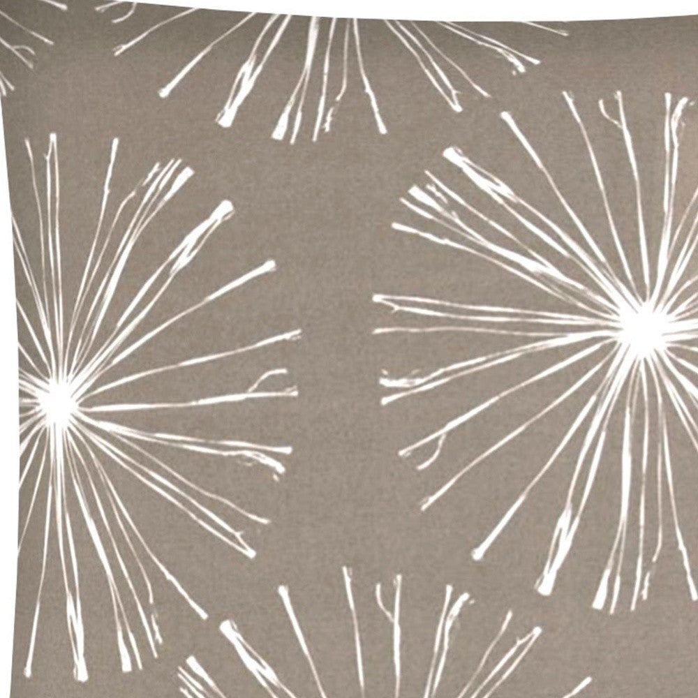 17" Taupe and White Fireworks Indoor Outdoor Throw Pillow Cover