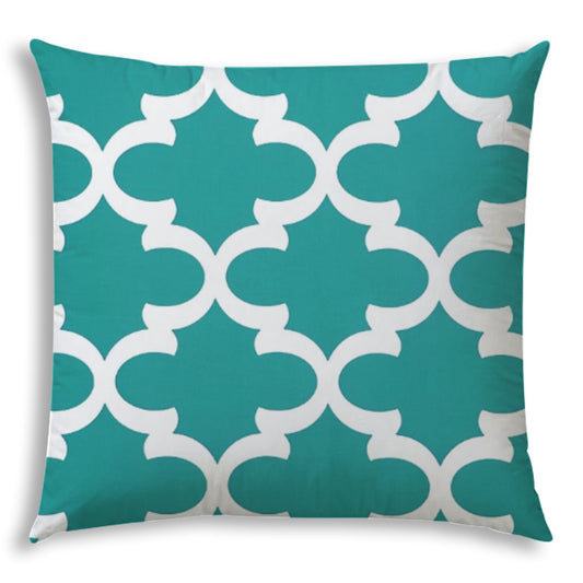 20" Turquoise and White Quatrefoil Indoor Outdoor Throw Pillow Cover