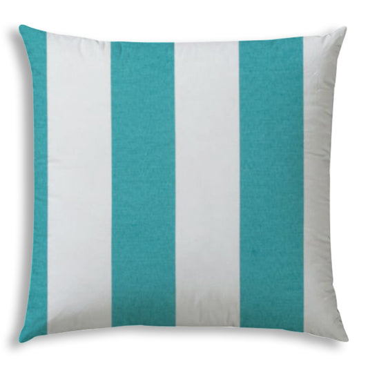 20" Turquoise and White Striped Indoor Outdoor Throw Pillow Cover