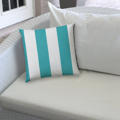 20" Turquoise and White Striped Indoor Outdoor Throw Pillow Cover