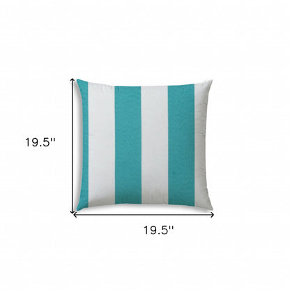 20" Turquoise and White Striped Indoor Outdoor Throw Pillow Cover