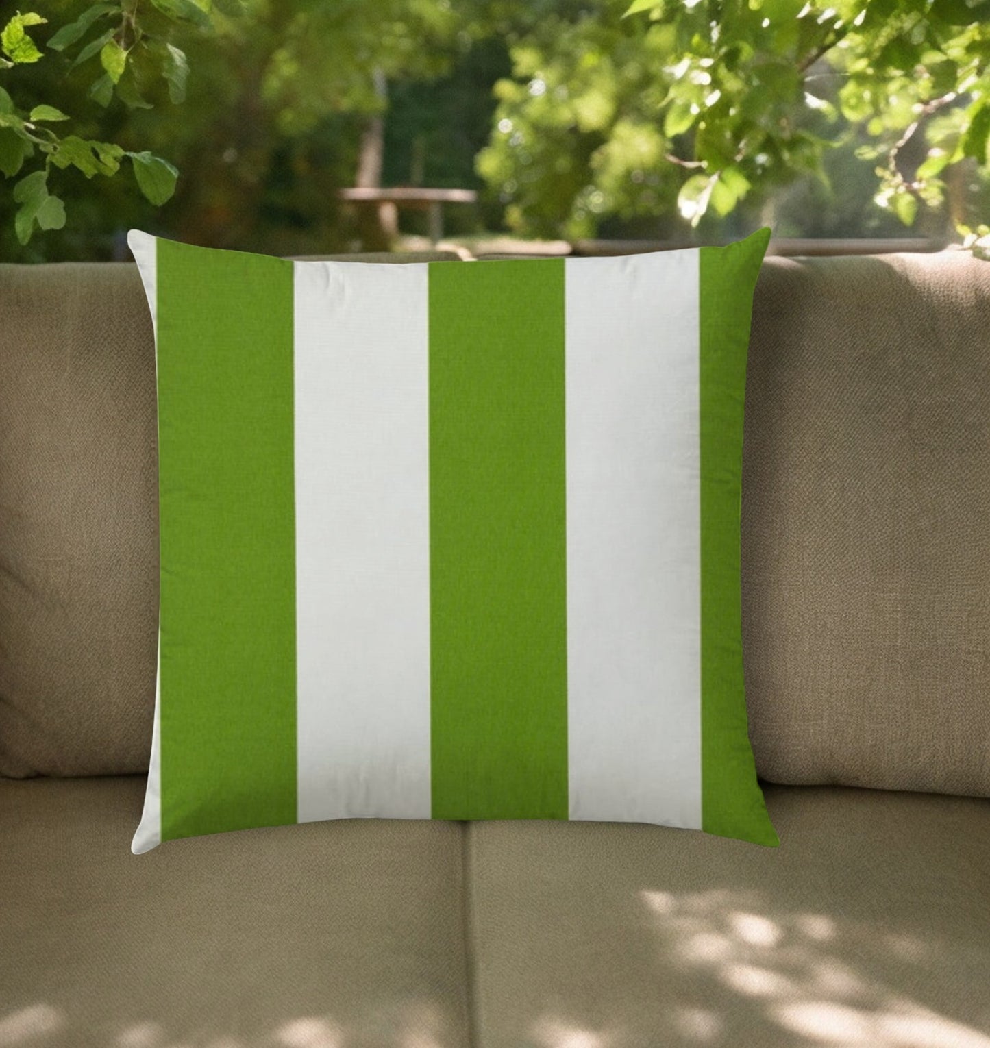 20" Green and Ivory Striped Indoor Outdoor Throw Pillow Cover