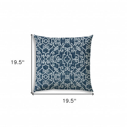 20" Indigo and Ivory Trellis Indoor Outdoor Throw Pillow Cover