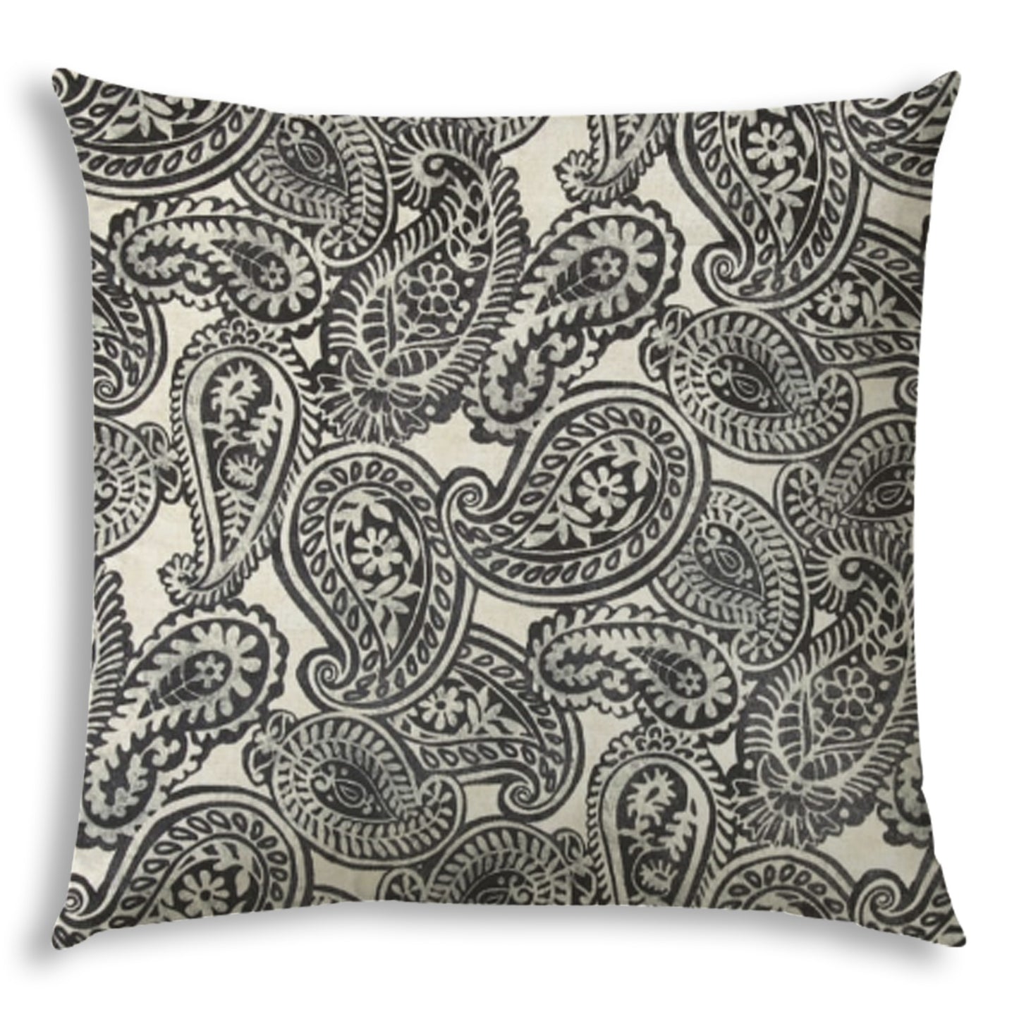 20" Gray Black and Cream Paisley Indoor Outdoor Throw Pillow Cover