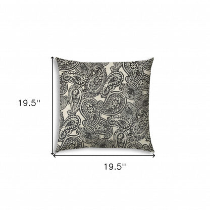 20" Gray Black and Cream Paisley Indoor Outdoor Throw Pillow Cover