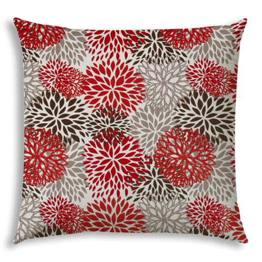 20" Brown and Red Floral Indoor Outdoor Throw Pillow Cover