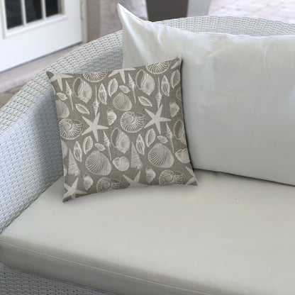 20" Taupe and Gray Coastal Indoor Outdoor Throw Pillow Cover