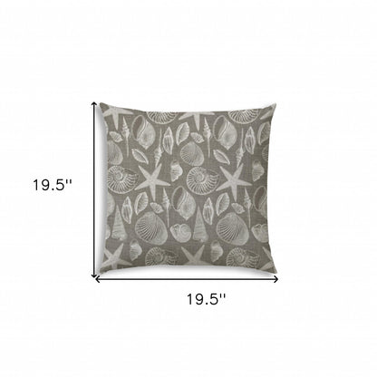 20" Taupe and Gray Coastal Indoor Outdoor Throw Pillow Cover