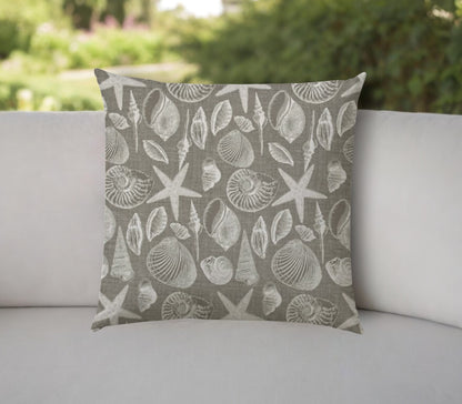 20" Taupe and Gray Coastal Indoor Outdoor Throw Pillow Cover