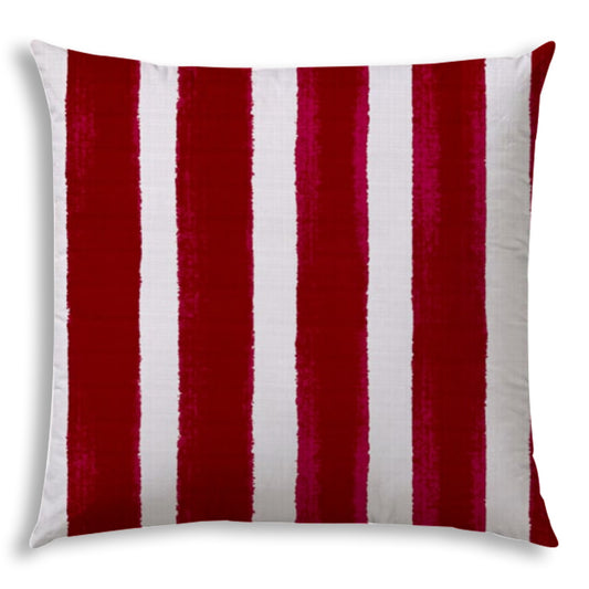 20" Raspberry and White Striped Indoor Outdoor Throw Pillow Cover