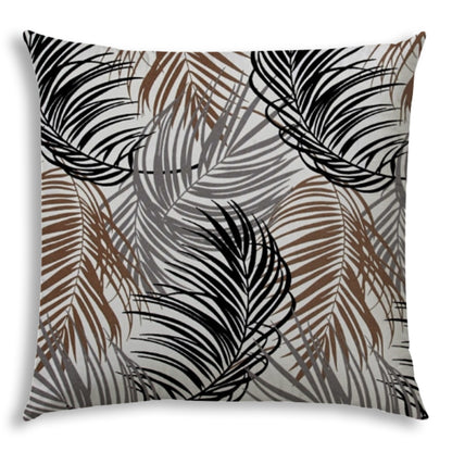 20" Brown Gray and Black Tropical Indoor Outdoor Throw Pillow Cover