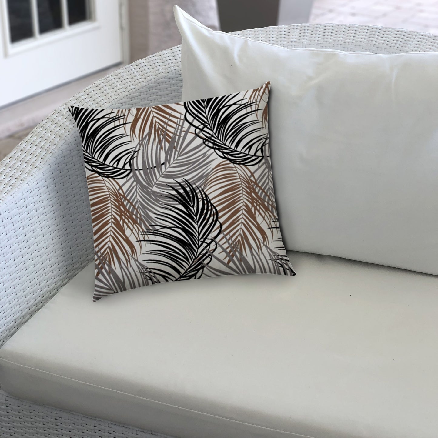 20" Brown Gray and Black Tropical Indoor Outdoor Throw Pillow Cover