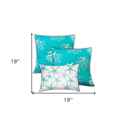 Set Of Three 19" X 19" Ocean Blue And White Zippered Nautical Throw Indoor Outdoor Pillow Cover