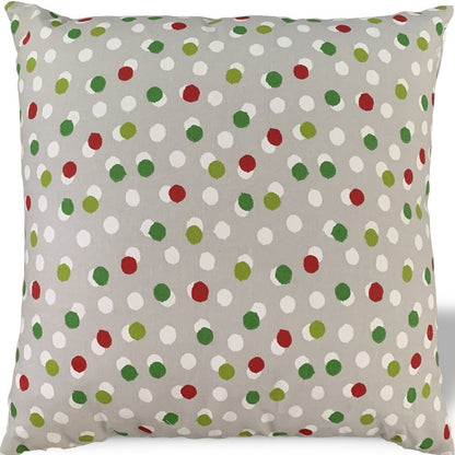 17" X 17" Red Gray And White Zippered 100% Cotton Polka Dots Throw Pillow Cover